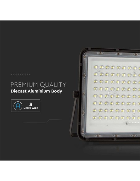 Faro LED 20W con pannello solare e telecomando, batteria sostituibile, cavo 3 metri, nero - V-TAC VT-180W