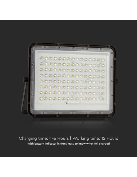 20W LED spotlight with solar panel and remote control, replaceable battery, 3 metre cable, black - V-TAC VT-180W