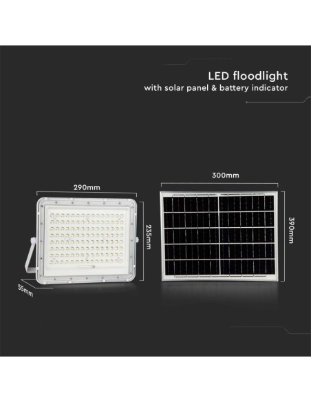 Projecteur LED 20W avec panneau solaire et télécommande, batterie remplaçable, câble de 3 mètres, blanc - V-TAC VT-180W