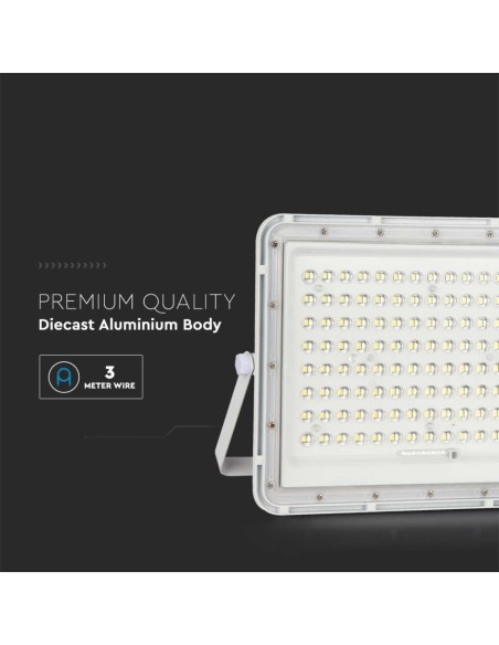 Foco LED de 20W con panel solar y mando a distancia, batería reemplazable, cable de 3 metros, blanco - V-TAC VT-180W