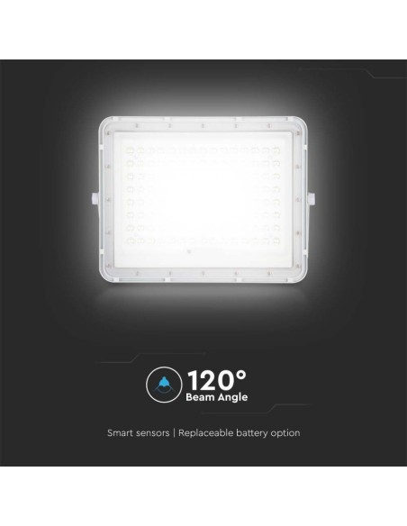 Faro LED 20W con pannello solare e telecomando, batteria sostituibile, cavo 3 metri, bianco - V-TAC VT-180W