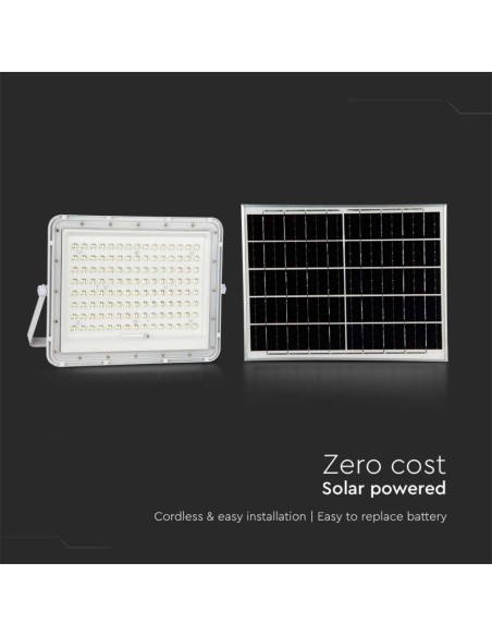 Faro LED 20W con pannello solare e telecomando, batteria sostituibile, cavo 3 metri, bianco - V-TAC VT-180W