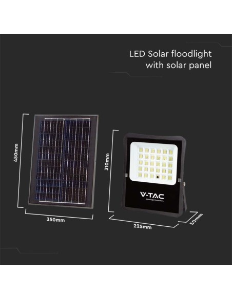 Projecteur LED 20W avec panneau solaire et télécommande, câble de 5m, noir - V-TAC VT-55300