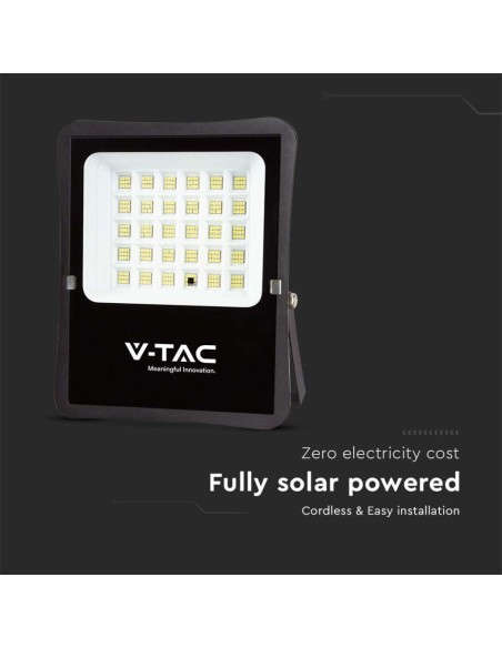Faro LED 20W con pannello solare e telecomando, cavo 5 metri, nero - V-TAC VT-55300