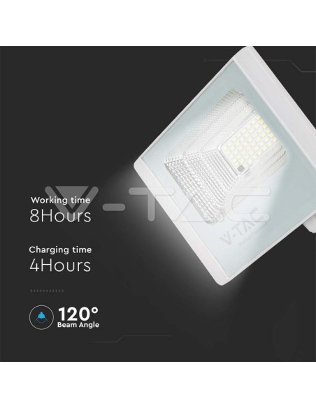 20W LED spotlight with solar panel and remote control, white - V-TAC VT-40W