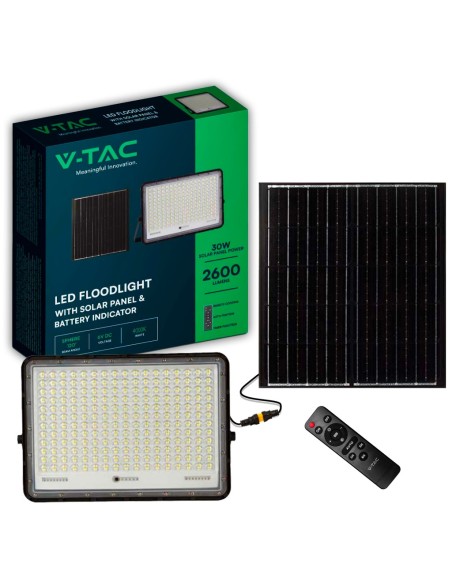 30W LED-spot met zonnepaneel en afstandsbediening, vervangbare batterij, 3 meter kabel, zwart - V-TAC VT-240W