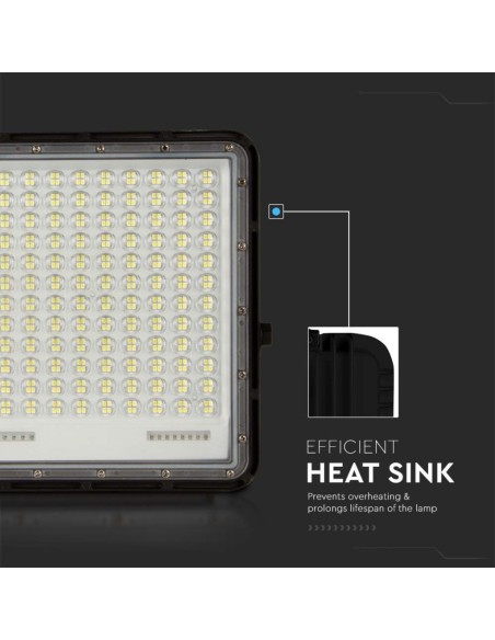 30W LED spotlight with solar panel and remote control, replaceable battery, 3 metre cable, black - V-TAC VT-240W