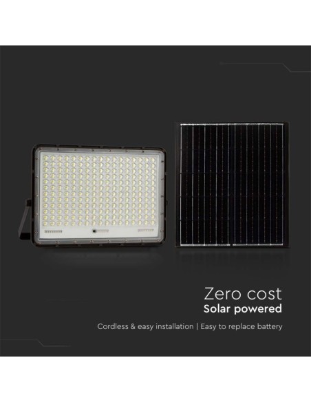 Foco LED de 30W con panel solar y mando a distancia, batería reemplazable, cable de 3 metros, negro - V-TAC VT-240W