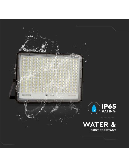 30W LED spotlight with solar panel and remote control, replaceable battery, 3 metre cable, black - V-TAC VT-240W