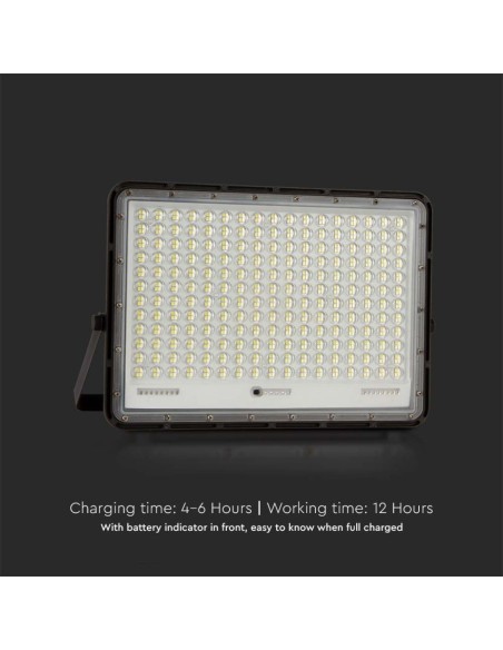 Foco LED de 30W con panel solar y mando a distancia, batería reemplazable, cable de 3 metros, negro - V-TAC VT-240W