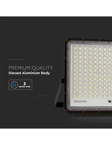 30W LED spotlight with solar panel and remote control, replaceable battery, 3 metre cable, black - V-TAC VT-240W