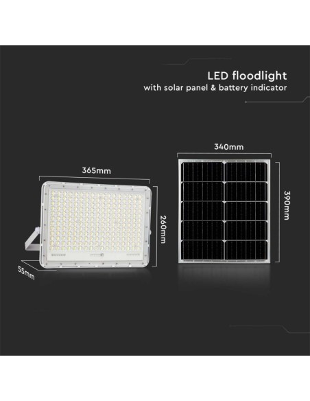 30W LED spotlight with solar panel and remote control, replaceable battery, 3m cable, white - V-TAC VT-240W