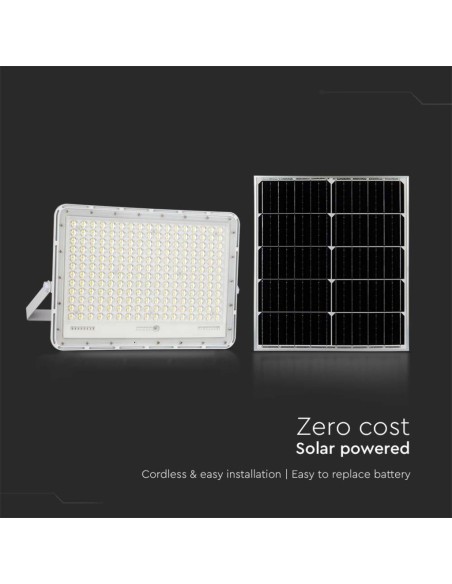 30W LED spotlight with solar panel and remote control, replaceable battery, 3m cable, white - V-TAC VT-240W