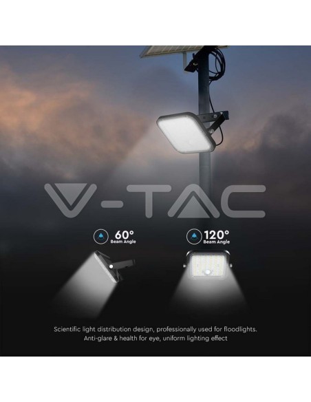 Projecteur LED 30W avec panneau solaire et télécommande, détecteur de mouvement et de crépuscularité, noir - V-TAC VT-432-B