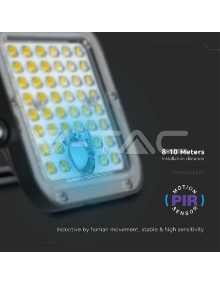 Faro LED 30W con pannello solare e telecomando, con sensore di movimento e crepuscolare, nero - V-TAC VT-432-B