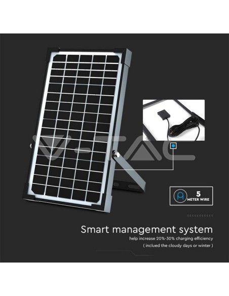 Projecteur LED 30W avec panneau solaire et télécommande, détecteur de mouvement et de crépuscularité, noir - V-TAC VT-432-B