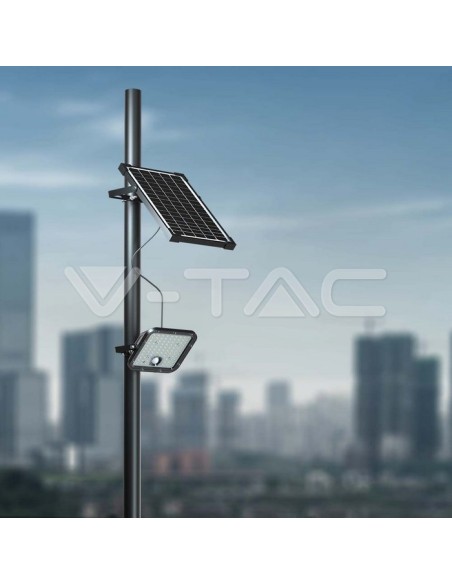 Faro LED 30W con pannello solare e telecomando, con sensore di movimento e crepuscolare, nero - V-TAC VT-432-B