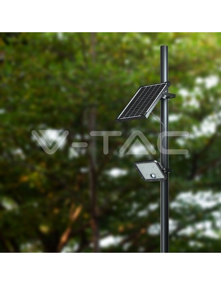 Faro LED 30W con pannello solare e telecomando, con sensore di movimento e crepuscolare, nero - V-TAC VT-432-B