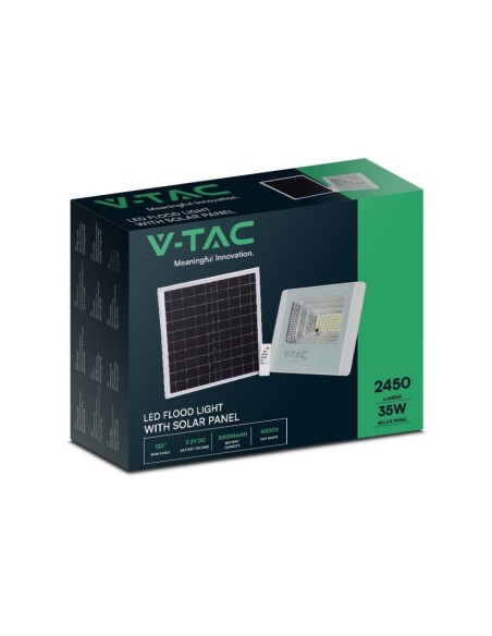 Foco LED de 35W con panel solar y mando a distancia, blanco - V-TAC VT-100W-W