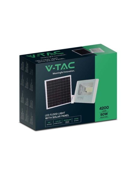 Projecteur LED 50W avec panneau solaire et télécommande, blanc - V-TAC VT-300W-W