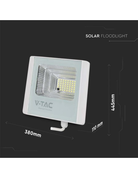 Faro LED 50W con pannello solare e telecomando, bianco - V-TAC VT-300W-W