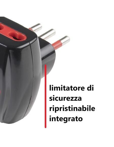 Drievoudige adapter van 10A-stekker naar 3 10A/16A-contactdozen, zwart, serie Emilia Prime - Rosi RS78042T