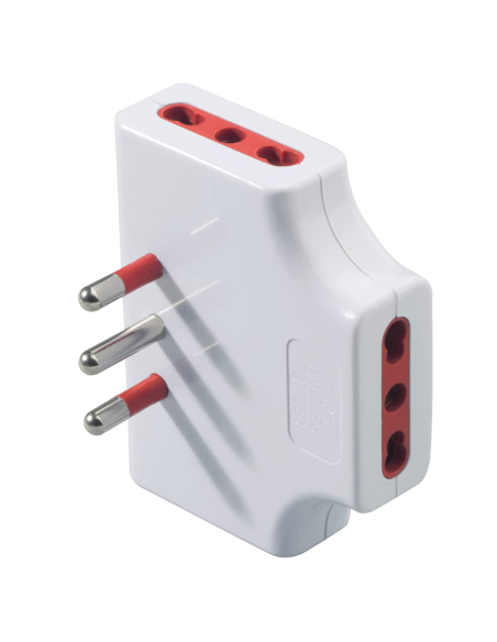 Ultraplatte drievoudige adapter van 16A-stekker naar 3 10A/16A-contactdozen, wit, Emilia Extra-Piatta-serie - Rosi RS78132