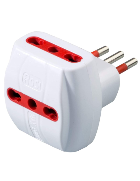 Drievoudige adapter van 10A-stekker naar 3 10A/16A-contactdozen, wit, serie Emilia Prime - Rosi RS78041T