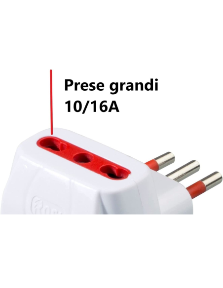 Drievoudige adapter van 10A-stekker naar 3 10A/16A-contactdozen, wit, serie Emilia Prime - Rosi RS78041T