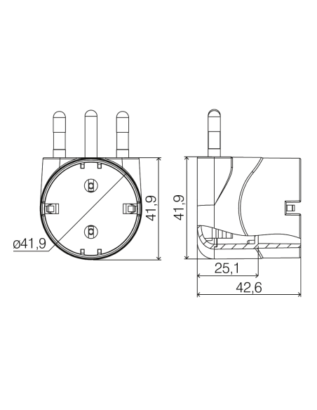 90° adapter van 16A stekker naar 16A schuko stopcontact, zwart, Unika serie - Rosi RS78030