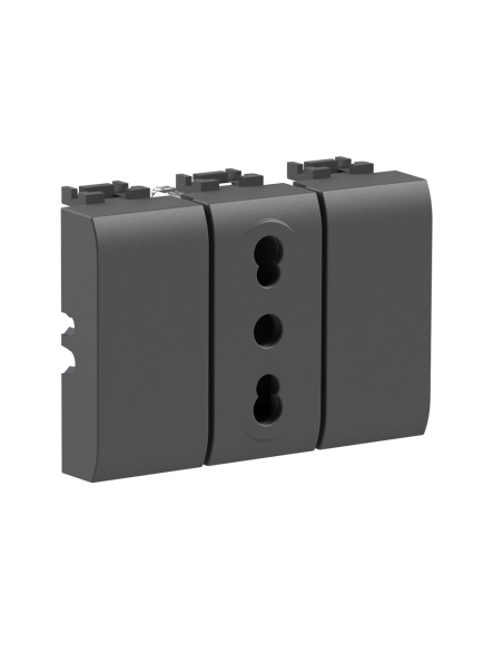 Módulo de toma de 2 polos y tapas de 2 orificios, antracita, 16A, compatible BTicino Living Light - 4Box Bitappo 4B.L.BT
