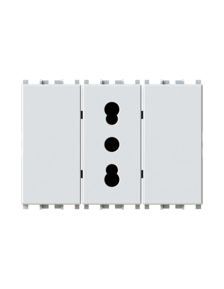 Módulo de toma de 2 vías y tapas de 2 orificios, serie P, blanco, 16A, compatible con Vimar Plana - 4Box Bitappo 4B.V14.BT