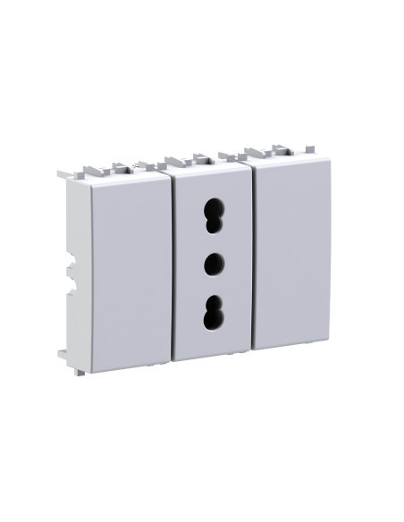 Módulo de toma de 2 vías y tapas de 2 orificios, serie P, blanco, 16A, compatible con Vimar Plana - 4Box Bitappo 4B.V14.BT
