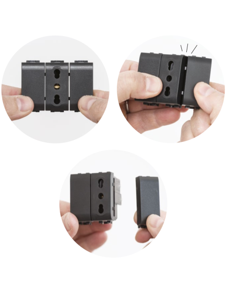 Módulo de toma de 2 vías y tapas de 2 orificios, serie P, blanco, 16A, compatible con Vimar Plana - 4Box Bitappo 4B.V14.BT