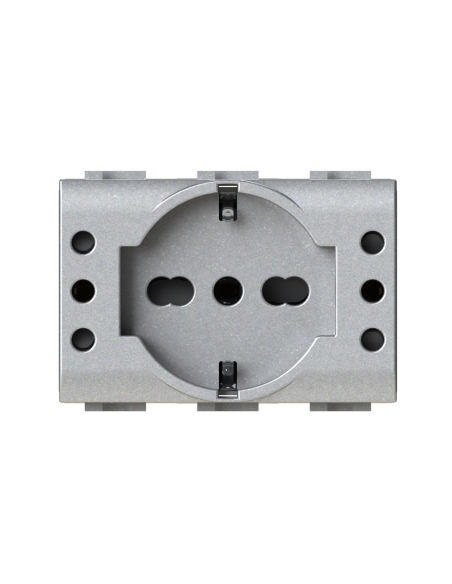 Modulo presa schuko e 2 prese 10A, serie P, tech, 16A, compatibile con serie BTicino Living Light - 4Box P503 4BP503.NT