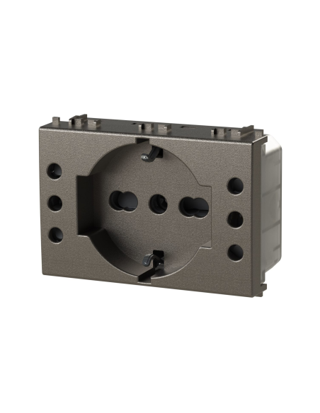 Módulo de toma Schuko y 2 tomas 10A, serie P, metal, 16A, compatible con serie Vimar Arkè - 4Box P503 4BP503.V19M