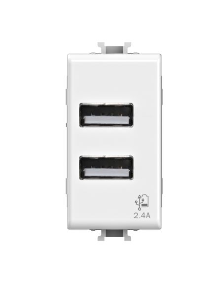 Módulo de doble toma USB 2.0 tipo A, 5Vdc 2,4A, serie U, blanco, compatible BTicino serie Matix - 4Box USB 2.4 4 4B.AM.USB.24