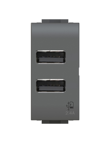 Modulo doppia presa USB 2.0 tipo A, 5Vdc 2,4A, serie U, antracite, compatibile BTicino Living Light - 4Box USB 2.4 4B.L.USB.24