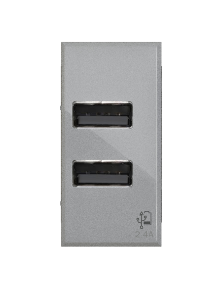 Módulo USB 2.0 de doble toma tipo A, 5Vdc 2,4A, serie U, tech, compatible BTicino Living Light - 4Box USB 2.4 4 4B.NT.USB.24