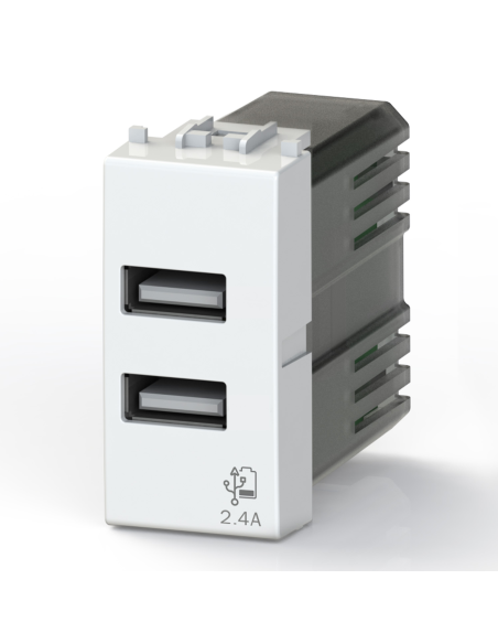 Módulo USB 2.0 de doble toma tipo A, 5Vdc 2,4A, serie U, blanco, compatible con Vimar Arkè - 4Box USB 2.4 4 4B.V19B.USB.24