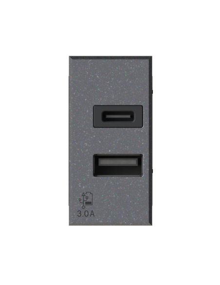 Modulo doppia presa USB 2.0 tipo A e USB 3.1 tipo C, 5Vdc 3A, antracite, compatibile BTicino Axolute - 4Box USB 20W 4B.HS.USB.30
