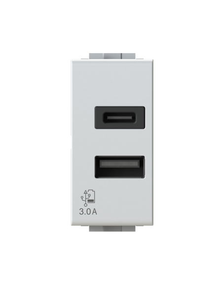 Doble toma USB 2.0 tipo A y USB 3.1 tipo C, 5Vdc 3A, blanco, BTicino Living - 4Box USB AC 20W 4B.N.USB.30