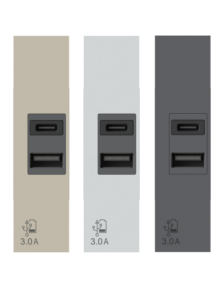 Doble toma USB 2.0 tipo A y USB 3.1 tipo C, 5Vdc 3A, blanco, negro, arena, BTicino Living Now - 4Box USB AC 20W 4B.K.USB.30