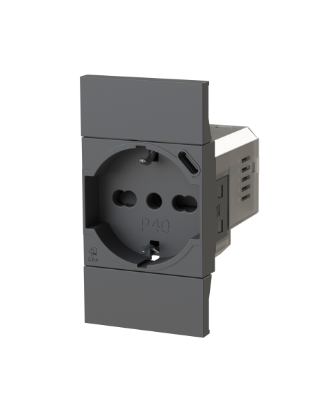 Modulo presa schuko con presa USB 3.1 tipo C, 5Vdc 3A, nero, compatibile BTicino Living Now - 4Box USBP40 3.0 4B.KG.P40.USB
