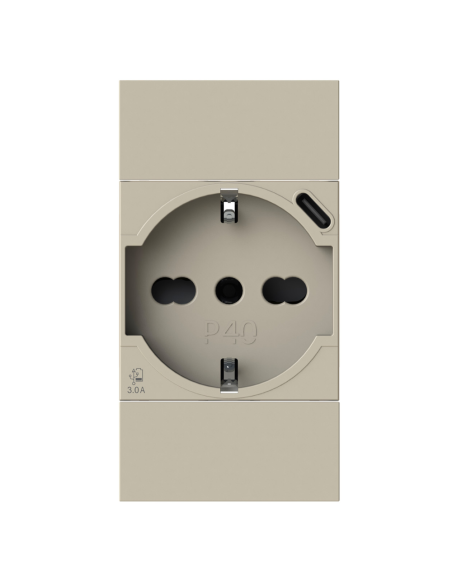 Módulo de toma Schuko con USB 3.1 tipo C, 5Vdc 3A, arena, compatible BTicino Living Now - 4Box USBP40 3.0 4B.KM.P40.USB