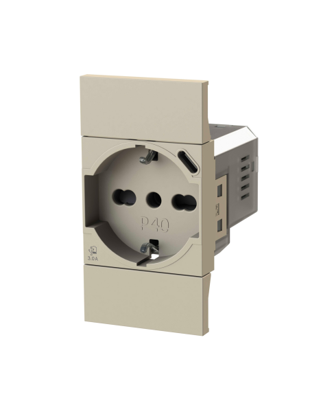 Módulo de toma Schuko con USB 3.1 tipo C, 5Vdc 3A, arena, compatible BTicino Living Now - 4Box USBP40 3.0 4B.KM.P40.USB