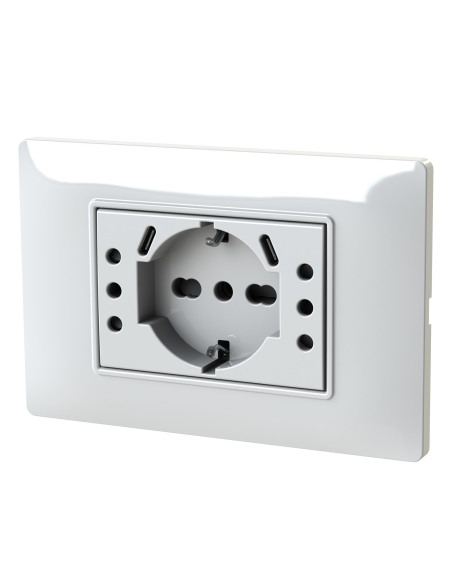 Módulo de caja de enchufe Schuko, 2 x 10A y 2 x USB 3.1 tipo C, antracita, compatible BTicino Living Light - 4Box 4BUSBP503.L