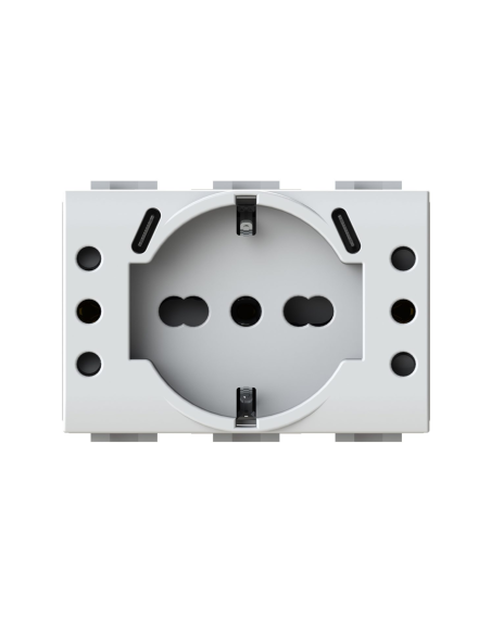 Módulo de enchufe Schuko, 2 x 10A y 2 x USB 3.1 tipo C, blanco, compatible BTicino Living Light - 4Box USBP503 4BUSBP503.N