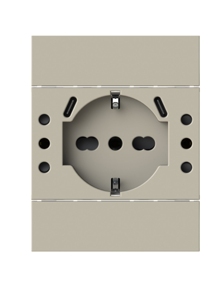 Módulo de toma Schuko, 2 tomas 10A y 2 tomas USB 3.1 tipo C, arena, compatible BTicino Living Now - 4Box USBP503 4BUSBP503.KM
