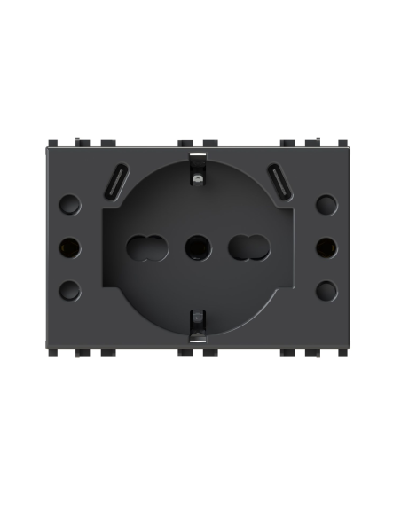 Módulo de toma Schuko, 2 tomas 10A y 2 USB 3.1 tipo C, 5Vdc 3A, gris, compatible Vimar Arkè - 4Box USBP503 4BUSBP503.V19